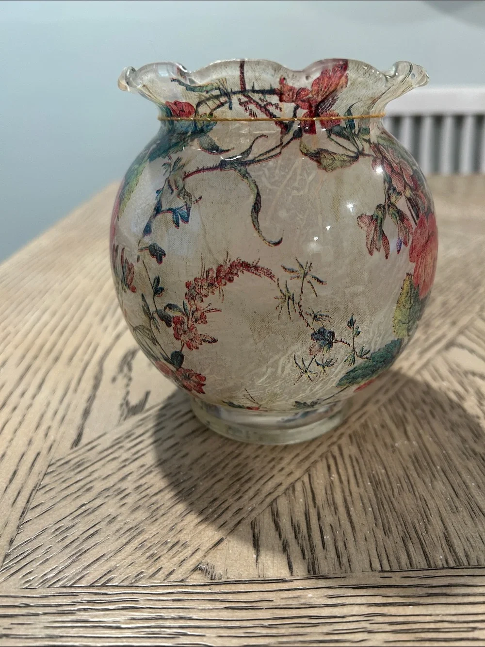 Indiana Glass Floral Ball Vase in Ivy design